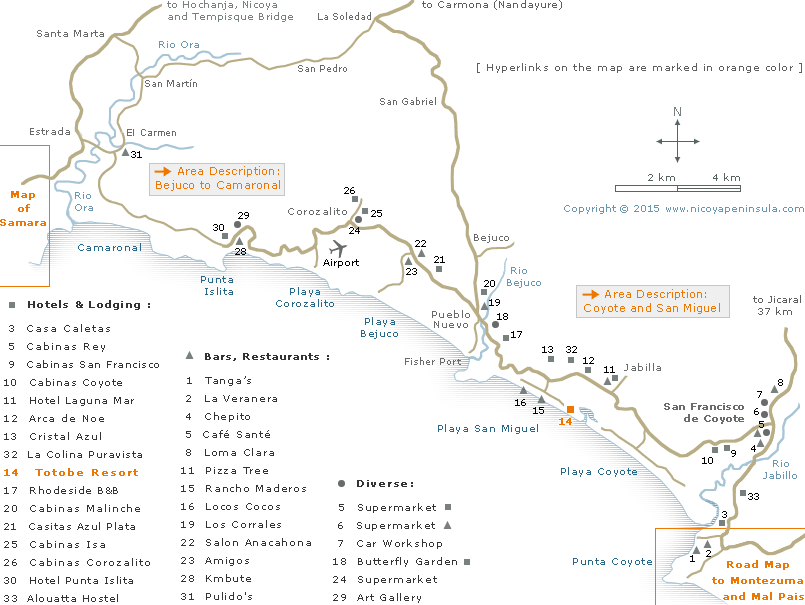 Map of Playa Coyote, San Miguel until Punta Islita