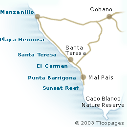 Surf Map of Mal Pais and Santa Teresa
